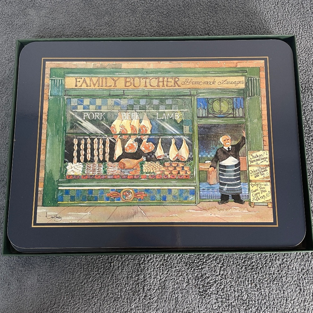 6Pc Jason Placemats Edwardian Shops Artwork Cork Backed Butcher Florist etc